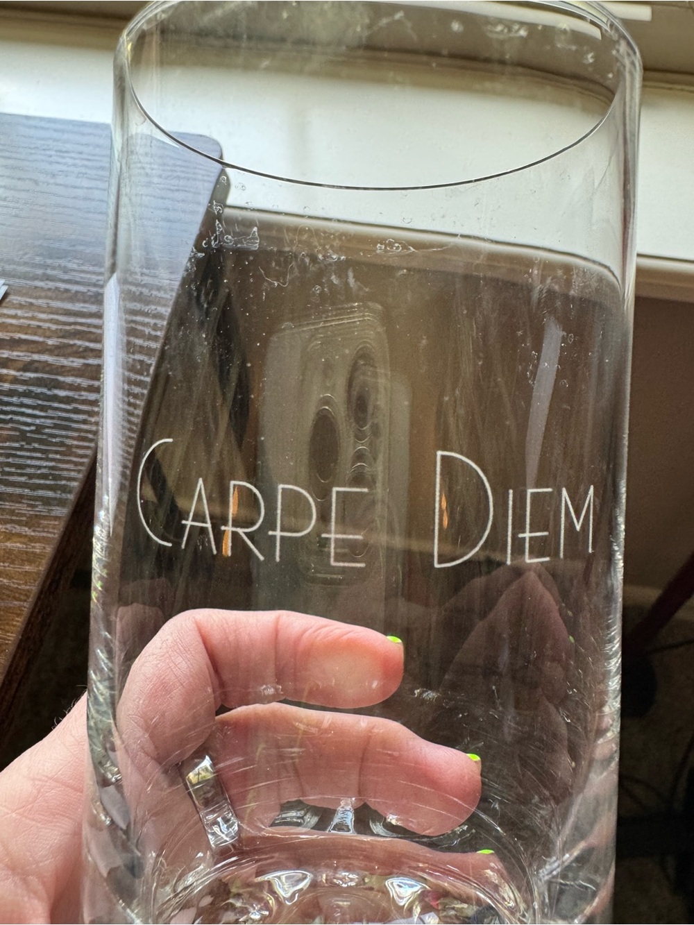 Carpe Diem Etched Highball Glass Tumbler 8"
